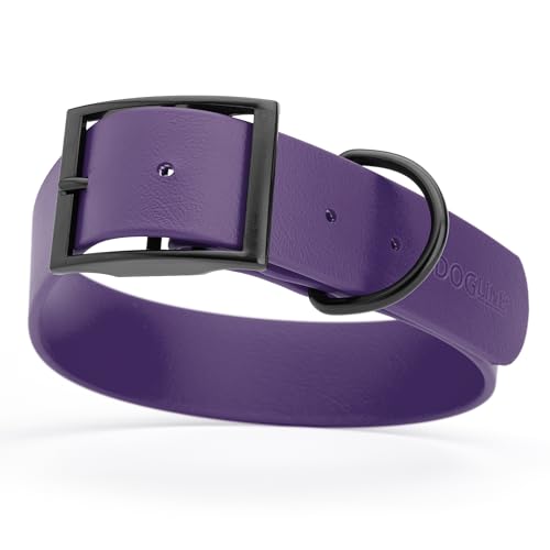 Biothane Waterproof Dog Collar Strong Coated Nylon Webbing with Black Hardware Odor (W1.5" x L16"-20" / Violet Purple)