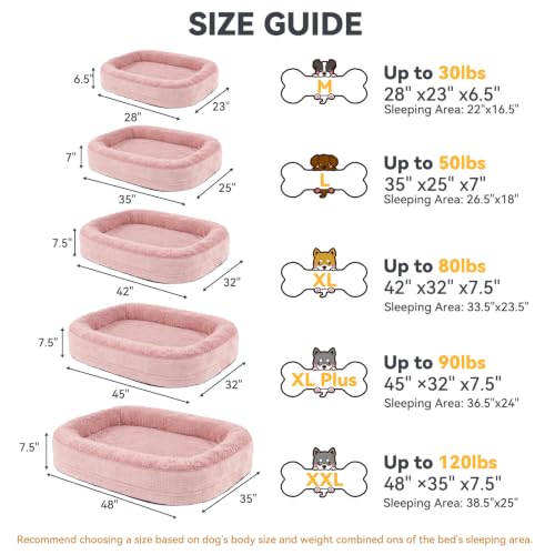 Orthopedic Dog Bed for Extra Large Dogs (Pink / 48"l X 35"w X 7.5"th)
