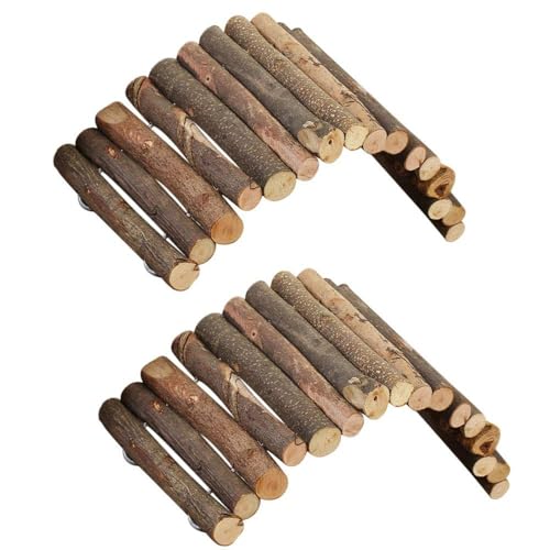 PIVBY Hamster Bridge Wooden Mouse Ladder Natural Rat Chew Rodents Toys for Chinchillas Guinea Pigs Hamster Mouse Rat Small Animal (2 PCS, Wood)