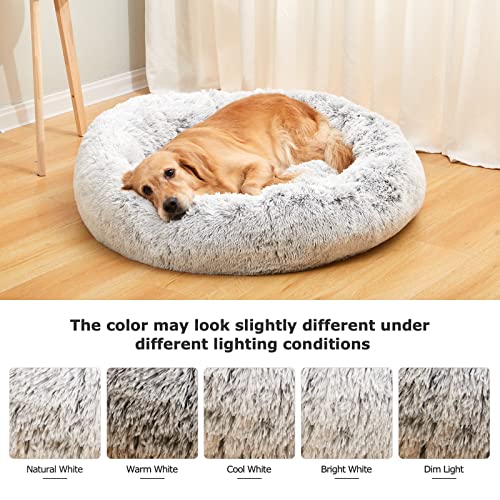 Calming Fluffy Donut Dog Bed for Medium Dogs (30.0"L x 30.0"W x 8.0"Th / Light Grey)