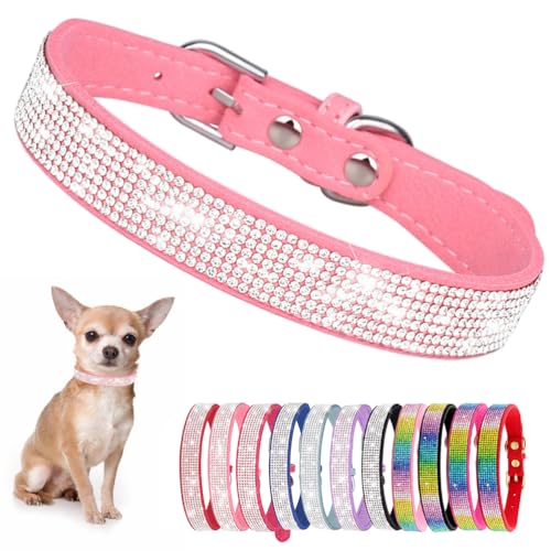 Bling Dog Collars for Large Dogs Female Diamond Fancy Crystal Glitter Pretty Jewel Rhinestone Puppy Collars for Small Medium Large Breed Pet Girl Dogs Cats Kitten (1Pink / L)