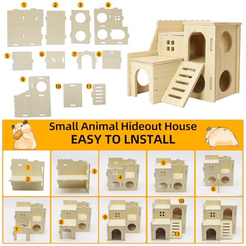 Tiny Hamster Maze Wood House with Slide House