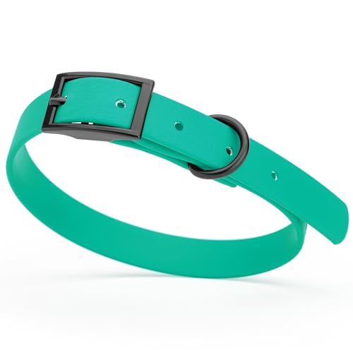 Biothane Waterproof Dog Collar Strong Coated Nylon Webbing with Black Hardware Odor (W5/8" x L12-15" / Teal)