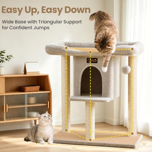 Cat Tree Tower Scratching Post for Indoor Large Adult Cats with Perch Bed (Light Grey / 28 Inches)