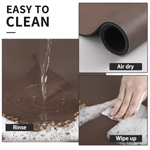 Dog Food Mat Absorbent Cat Mat for Food and Water (Brown / 34"L x 18"W)