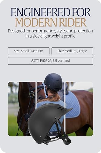 Gardian Horse Riding Helmet Equestrian Women and Adults (Black / Medium-Large)