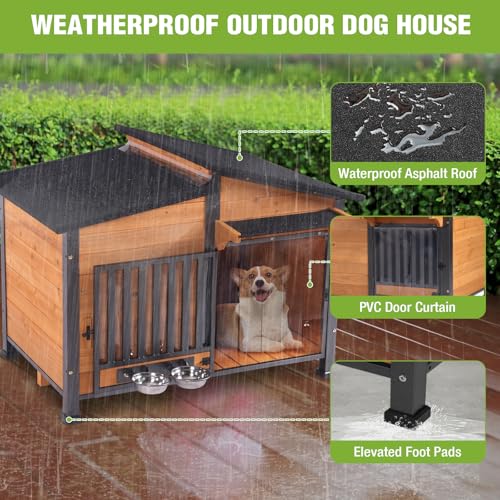 Outdoor Dog House Large Insulated Dog Kennel Weatherproof Dog Shelter with Chew