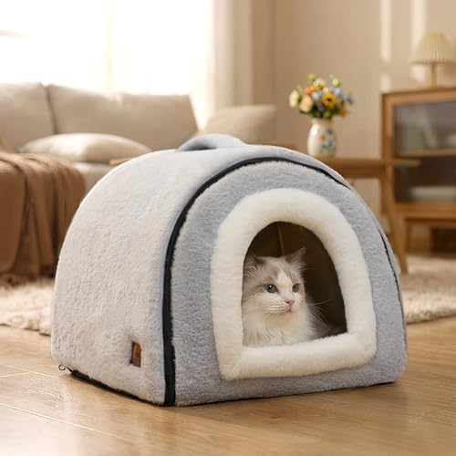 Cat Bed for Indoor Cats (Grey / M:(15.7"×15.7"×14.1"))