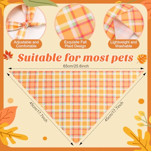 100 Pieces Thanksgiving Fall Dog Bandanas Bulk Plaid Bandanas for Dogs Autumn Soft Triangle Kerchief Bibs Adjustable Triangle Doggie for Small Medium Large Pets Party Costume (Fall Plaid / 25.6 x 17.7 x 17.7 Inch)