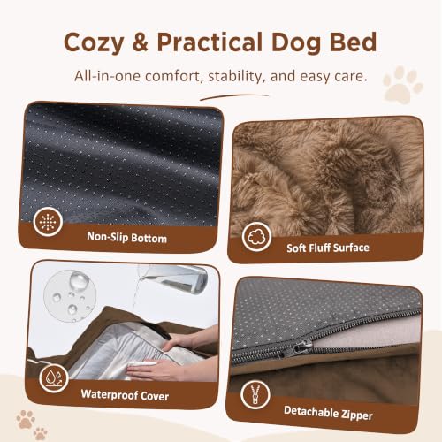 Waterproof Orthopedic Dog Beds for Large Sized Dog (35.0"L x 22.0"W x 7.0"Th / Brown)