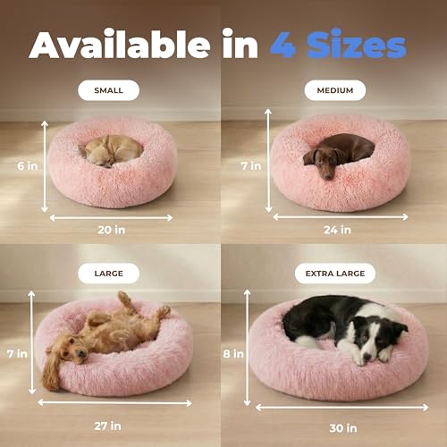 Round Calming Dog Bed for Small (Pink / 24" x 24" x 7")