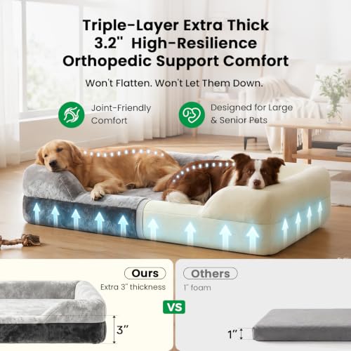 Extra Large Orthopedic Dog Bed for XL Dogs with Cooling Gel Solid Memory Foam (45.0"（115cm）IX 35.0"（90cm）w X 7"(18cm)th)