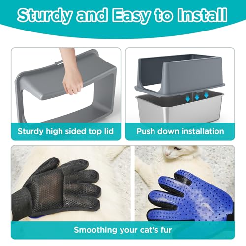 Stainless Steel Litter Box with Lid (16"H - Grey)