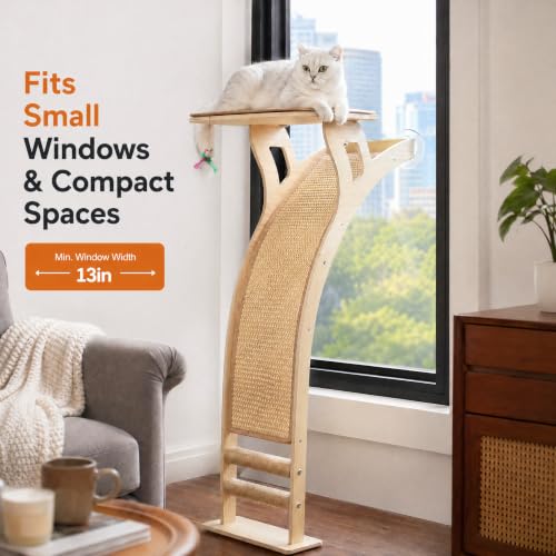 Cat Window Perch with Scratcher Ramp (Medium)