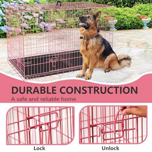 Extra Large Dog Crate Dog Kennel Cage with Double Door (Pink / 48.0"L x 29.0"W x 31.0"H)