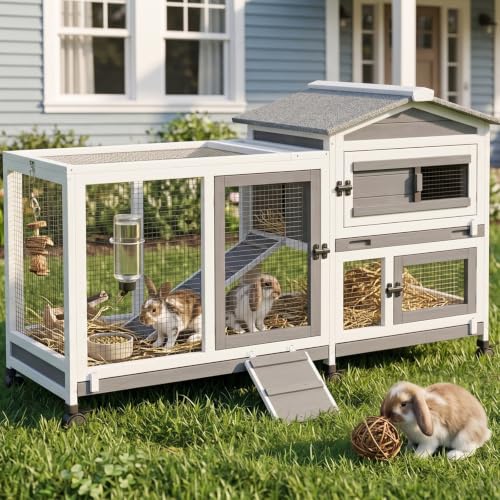 57" L Large Rabbit Hutch with Run (57.1"L x 21.7"W x 34.3"H)