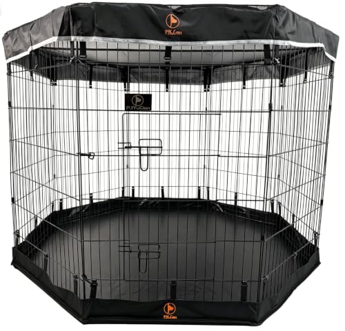 Puppy Playpen with Top Cover & Bottom Pad (Black / Large Pen: 42-Inch High)