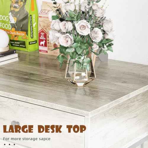 44 Inch Large Dog Crate Furniture with 2 Storage Drawers (New Grey / 44.5"L x 23.6"W x 34.5"H)