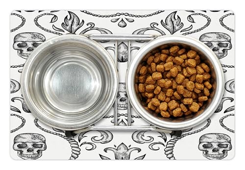 Gothic Pet Mat for Food and Water (White and Black)