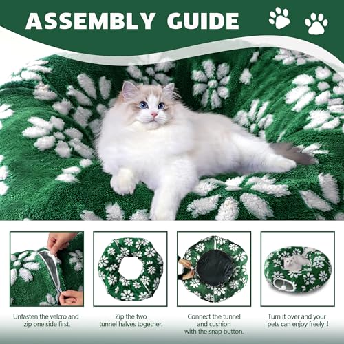 Cute Round Cat Tunnel for Indoor Cats (Green Flower / Round)