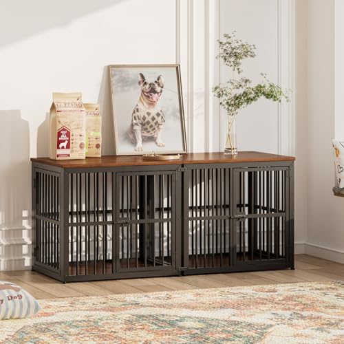 27'' Dog Crate Furniture with 3 Doors for Puppy Small Dogs (Walnut / 26.9"L x 20.9"W x 24.0"H)