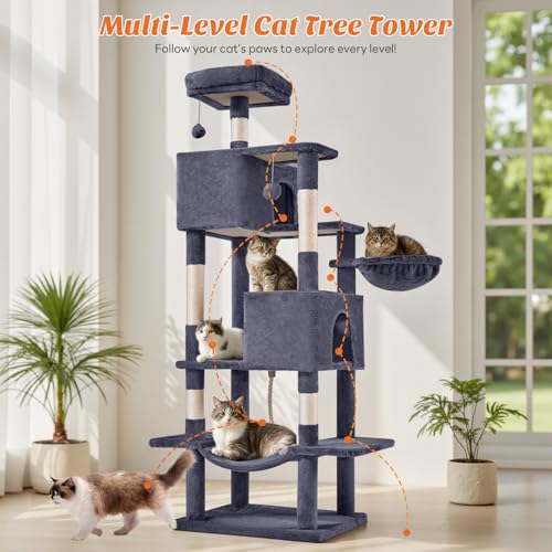 Large 66 Inch Cat Tree Tower with Scratching Posts (Dark Grey / 66 Inch)