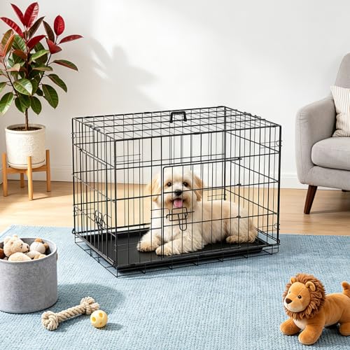 24" Foldable Metal Dog Crate (Black)