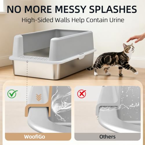XL Stainless Steel Cat Litter Box with High Sided Enclosure (XL-Cool Grey)