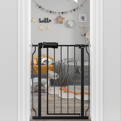 Narrow Baby Gate 24 to 29 Inch Wide Pet Gate Pressure Mounted No Drill Safety Gate Walk Through Metal Child Gate for Kids Stairs or Pets Indoor Black (24.02"-29.13"/61-74cm)