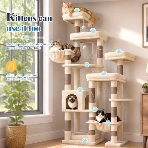 Cat Tree Tower (Beige and Brown / 72.8 Inches)