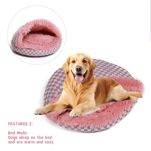 Cat Bed Hooded Plush Nest with Self (Small / Pink)