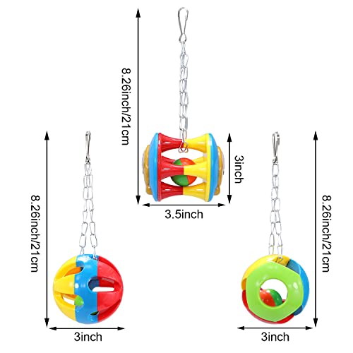 3 Pack Bird Chew Bells Balls Parrot Training Toy for Cockatiel (D - Parrot Ball Toy)