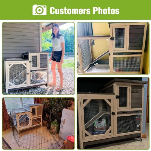 Rabbit Hutch Indoor 2 Story with 3 Doors (Beige & Dark Brown)