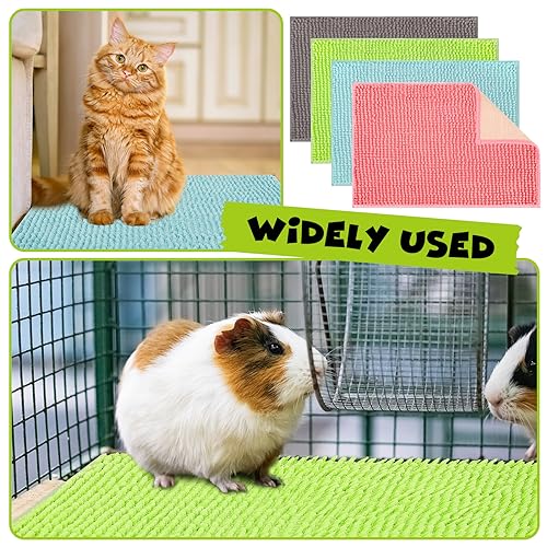 8 Pcs Guinea Pig Cage Liner 24x16'' Washable Rabbit Fleece Mat (Gray, Green, Pink, Blue / 24x16'')