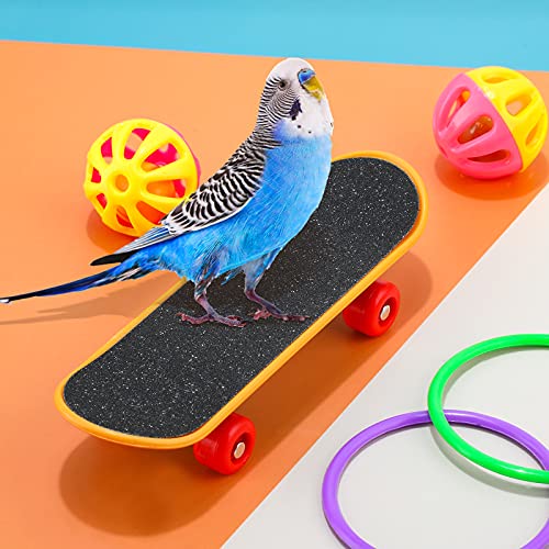 10 Pcs Bird Training Toys Parrot Intelligence Accessories Include Bowling Basketball Toy Rings Shopping Cart Skateboard Bell Ball for Parakeet Cockatiel Macaw Parrot