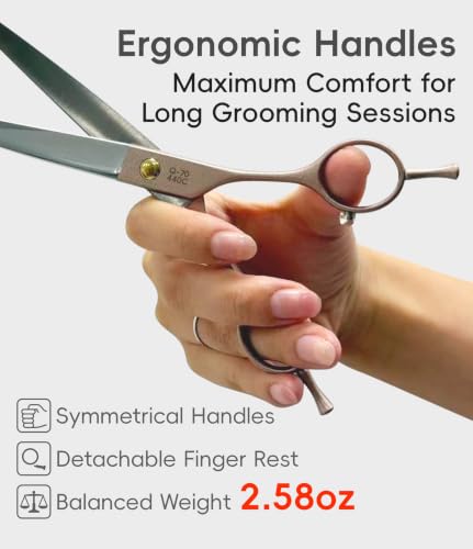 Professional Curved Dog Grooming Scissors 7'' Rose Gold 440C Stainless Steel Pet Cutting Shears Safety Trimming Shearing for Dogs Cats (Curved / 7")