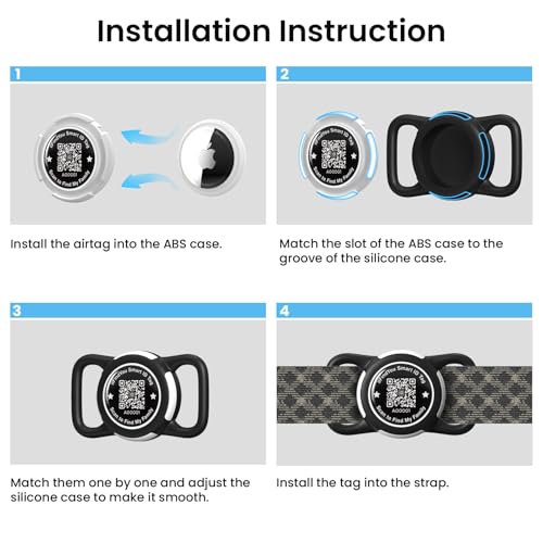 Waterproof AirTag Dog Collar Holder for Apple Tracker QR Code Case Black (Black-M)