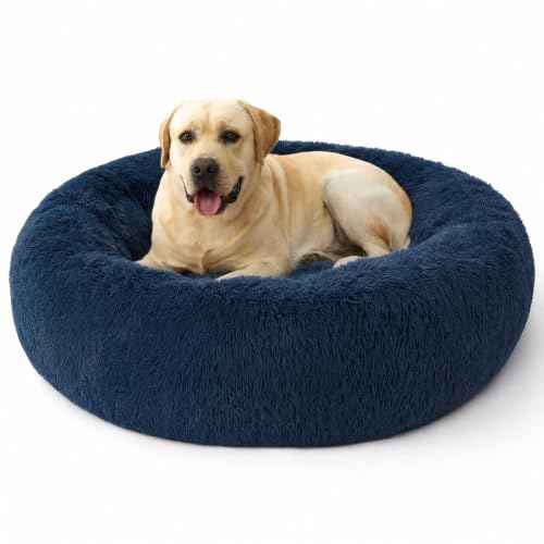 SupportMax® Calming XL Dog Bed Extra Large Washable Pet Bed (Navy / XL(42x42x9))