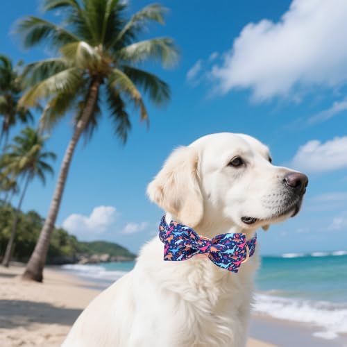 Cartoon Dog Collar with Bow Spring Summer Collar with Flower Dinosaur Park for Small Medium Large Boys Girls Dogs (XS / Dinosaur Park bow)
