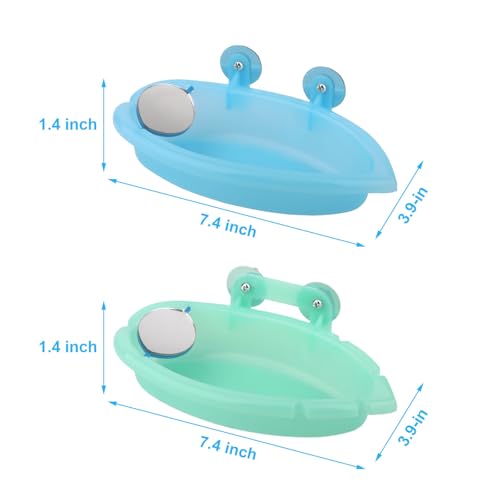Bird Bath with Mirror for Small Birds Budgie Parakeet Cage (Blue(A)+Green)