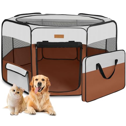 Portable Dog Playpen (X-Large / Brown)