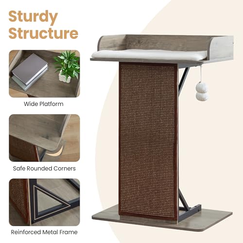 Modern Wood Cat Tree Tower for Indoor Large Adult Cats with Big Perch Bed (Greige1 / 33.8 Inches)