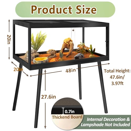 Reptile Enclosure with Leg (Black / 48"x20"x20",82Gallons)