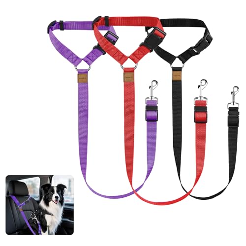 3 Pack Dog Seat Belt for Car (Red & Black & Purple)