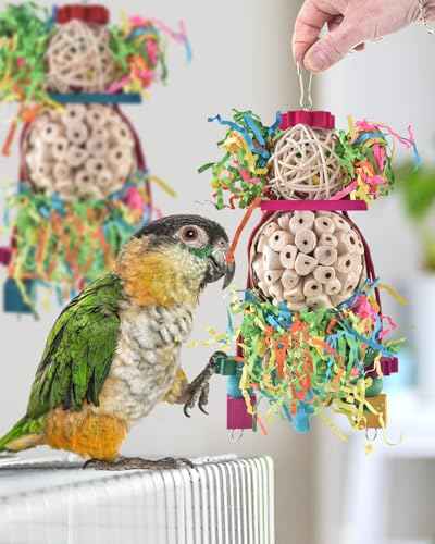 2PCS Bird Parrot Foraging Shredder Hanging Toys Sola Balls Sepak Takraw with Pacifier for Small Parrots Parakeets Conures Cockatiels Love Birds Cage Toy (2 PCS)