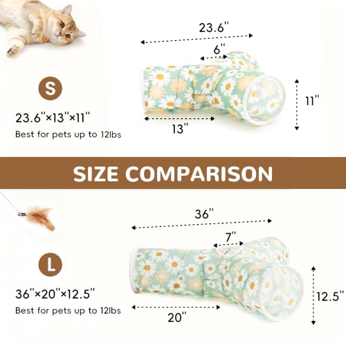 Cat Tunnel, 3-Way Collapsible Toy, Large Size Daisy Green Printed (Daisy Green Printed / Large)