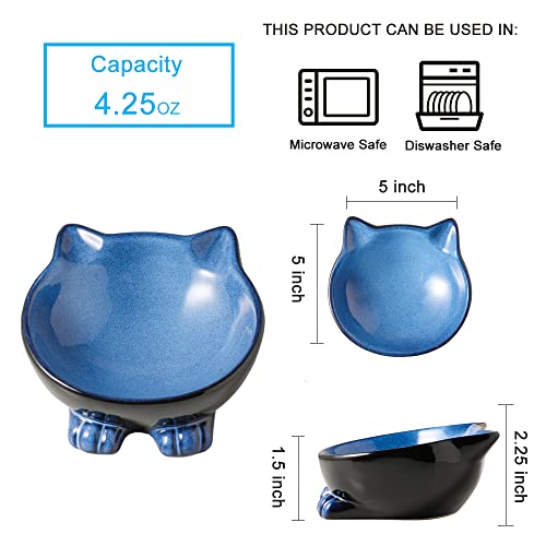 Ceramic Basic Cat Bowls (4.25 OZ / Blue & Black)