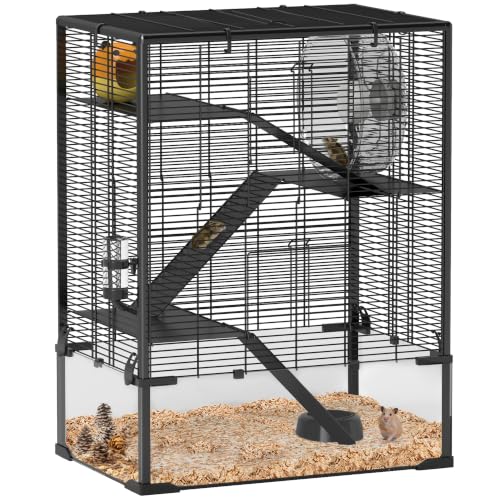 Large Hamster Cage 9" Deep Tempered Glass Bottom 24"x16"x31.5" Black (23.6"L x 15.7"W x 31.5"H)