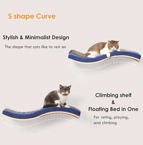 Cat Wall Shelves for Large Cats (Wood Shelf+Bule Cushion)