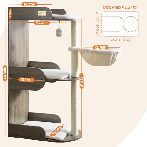 44.8in Modern Wood Cat Tree Tower for Indoor Large Cats with Perch (Greige 2 / 44.8 Inches)